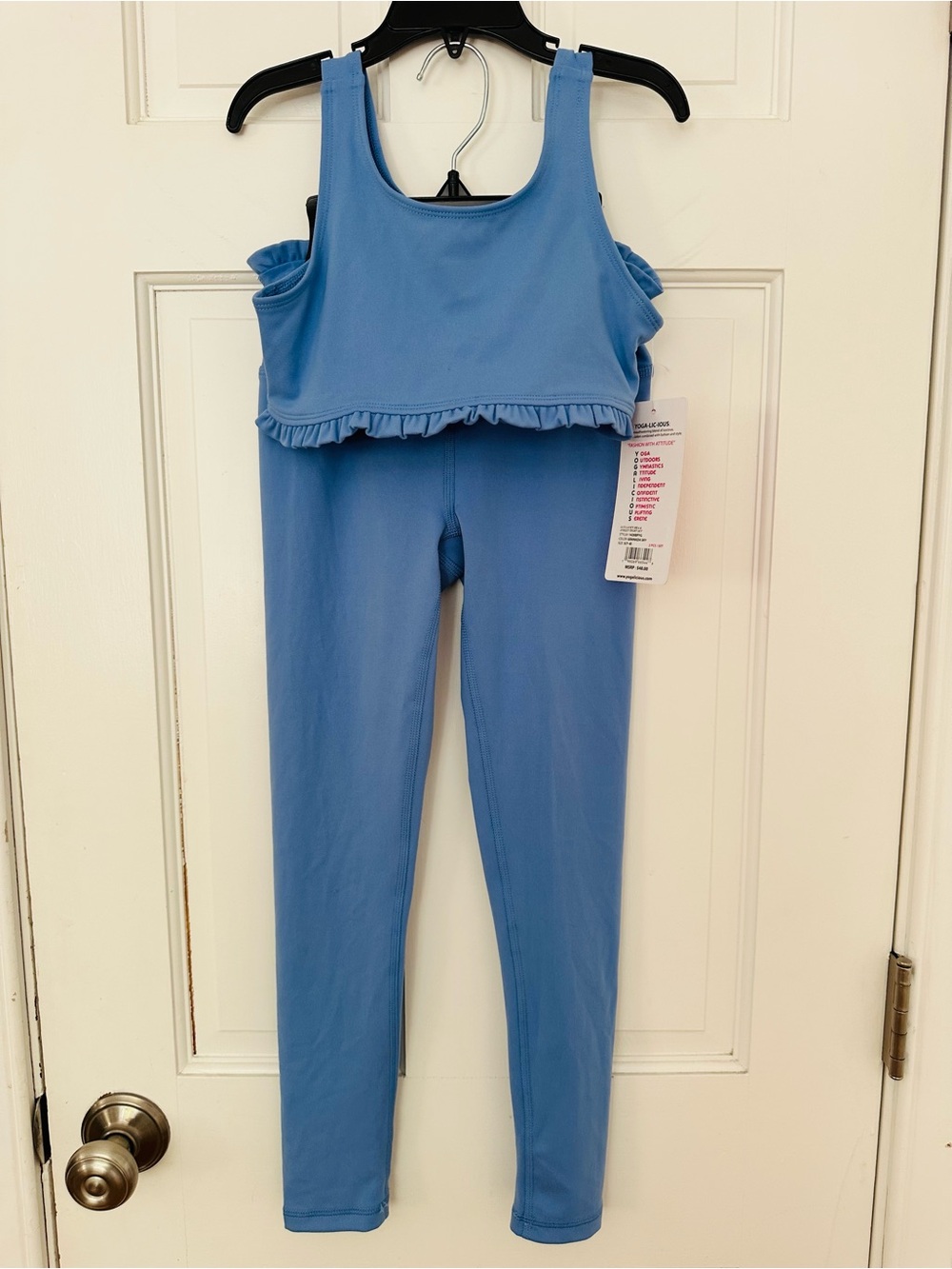Yogalicious Girls Two-Piece Bra and Leggings Set w Ruffles Periwinkle Sz S (7-8)